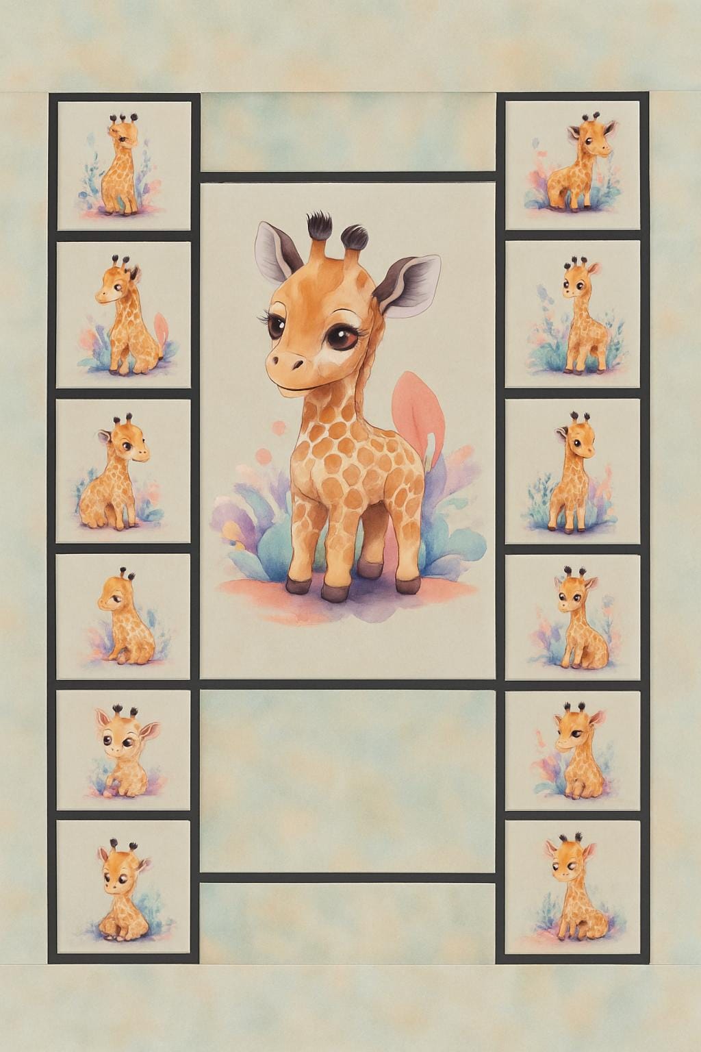 Baby Giraffe Quilt Panel & Blocks,  Easy Quilt, Nursery Wall Art, Soft Fabric Book, Quality Quilt Cotton, Giraffe Room Ensemble