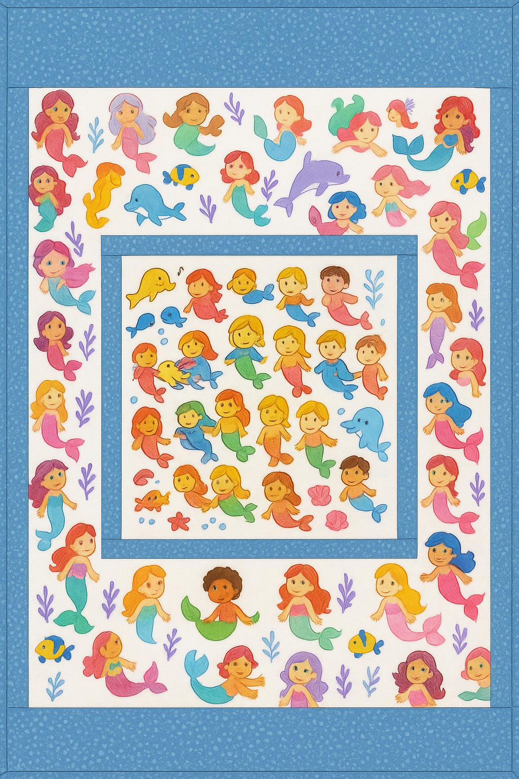 Mermaid Doodle Quilt Panel, Cotton Coloring Fabric (36x36)