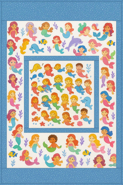 Mermaid Doodle Quilt Panel, Cotton Coloring Fabric (36x36)