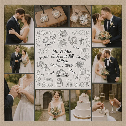 Personalized Wedding Quilt Panel: Mr. & Mrs. Cotton Fabric, Multi-Gender