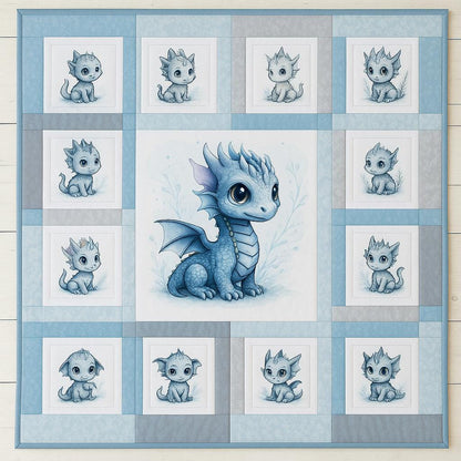 Baby Boy Dragon Quilt Panel & Blocks, Quilt Cotton Fabric, DIY Quilt, Nursery Wall Art, DIY Fabric Book