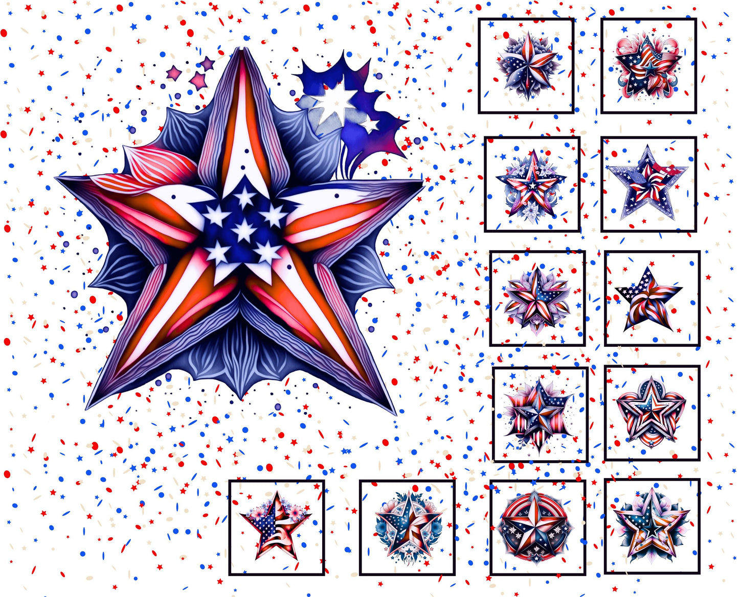 Patriotic Stars of Glory Quilt Panel & Blocks: Red and Blue Cotton Fabric