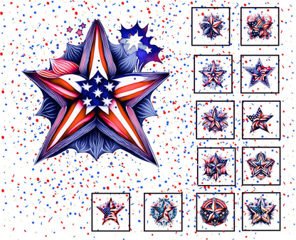 Patriotic Stars of Glory Quilt Panel & Blocks: Red and Blue Cotton Fabric