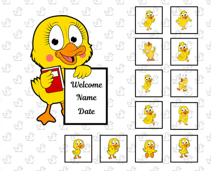 Duckie Quilt Panel and Blocks, Personalizable Ducky Quilt, Yellow Rubber Ducky, Quilt Medallion, Baby Shower, New Baby Quilt