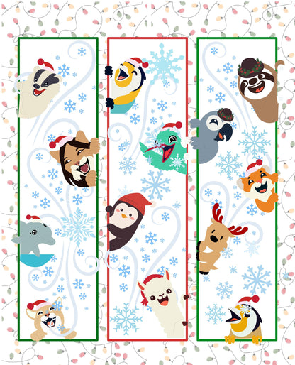 Christmas Quilt Panel: Party Crashers Design,  Cotton Fabric (34" x 42"), Christmas Animals