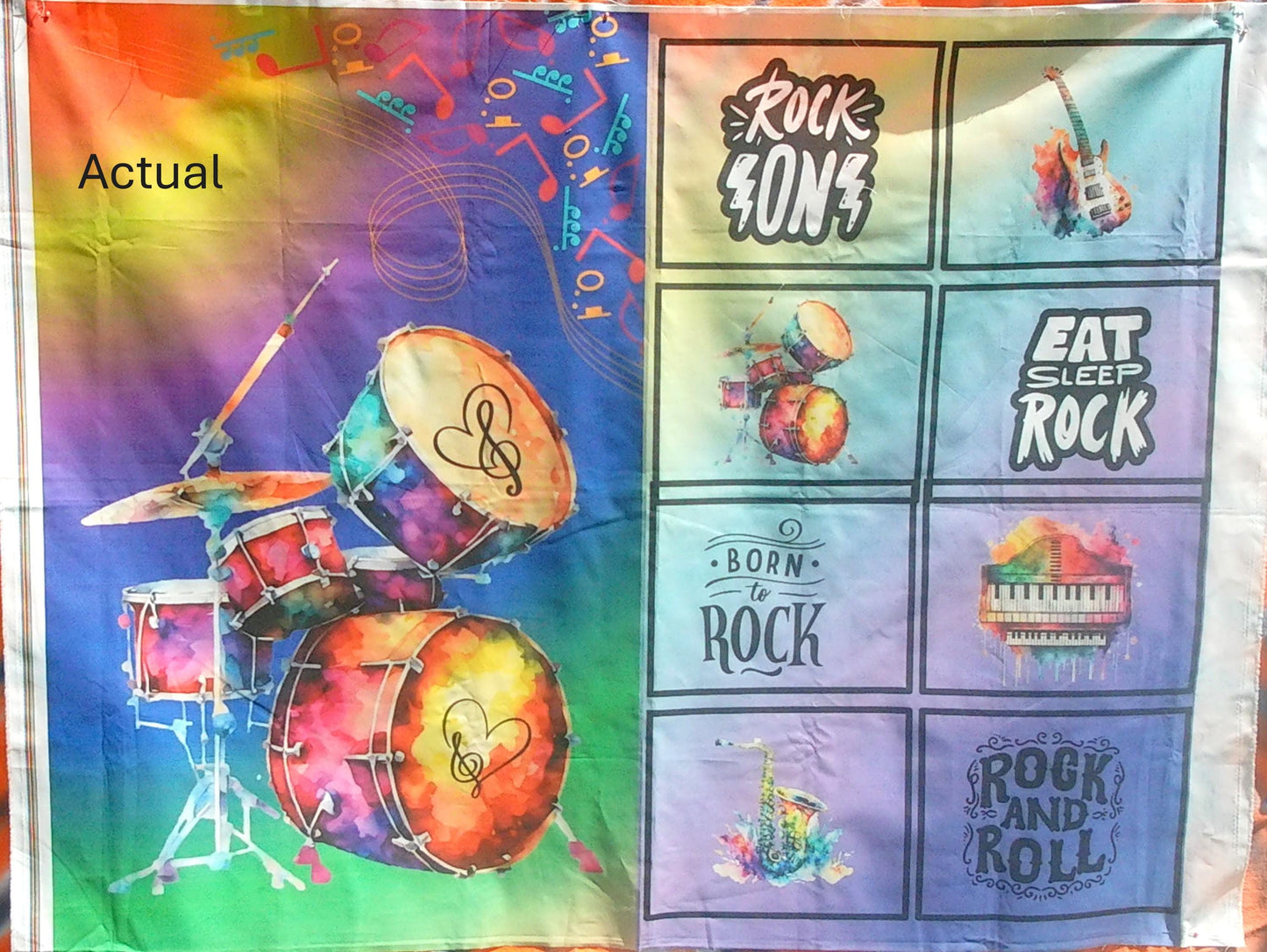Rock and Roll Fabric Panel: Musical Instrument Quilt Blocks