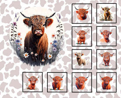 Highland Cow Quilt Panel & Block Combo, Highland Cows Panel, Highland Cow Quilt Blocks