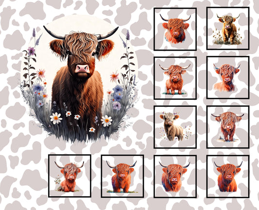 Highland Cow Quilt Panel & Block Combo, Highland Cows Panel, Highland Cow Quilt Blocks