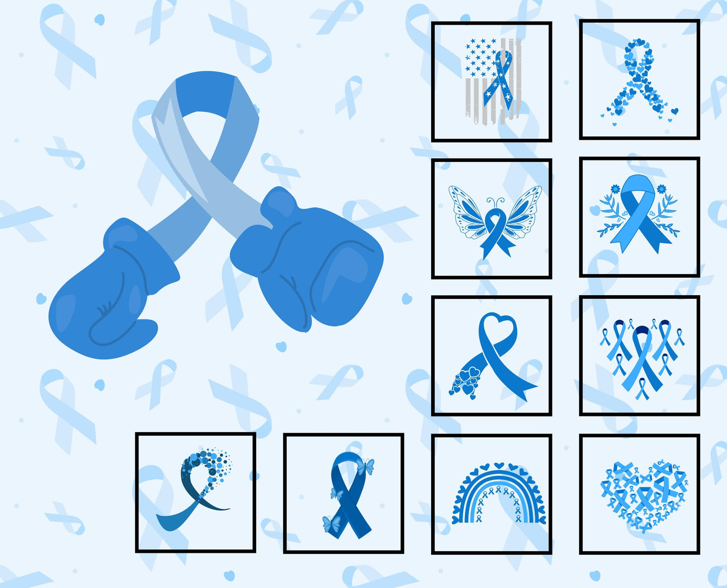 Cancer Quilt Panel & Blocks in Blue, Quality Quilt Cotton Fabric, Blue Cancer Ribbon