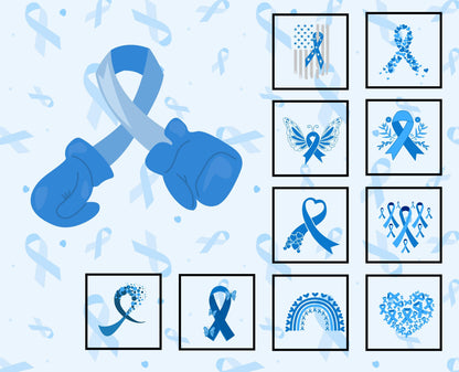 Cancer Quilt Panel & Blocks in Blue, Quality Quilt Cotton Fabric, Blue Cancer Ribbon