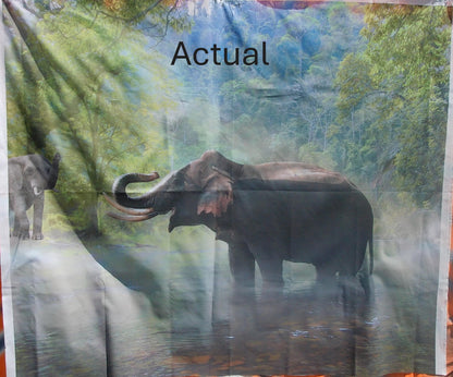 Elephant Fabric Panel: Cotton Quilt Squares, Jungle/Grassland Scenes