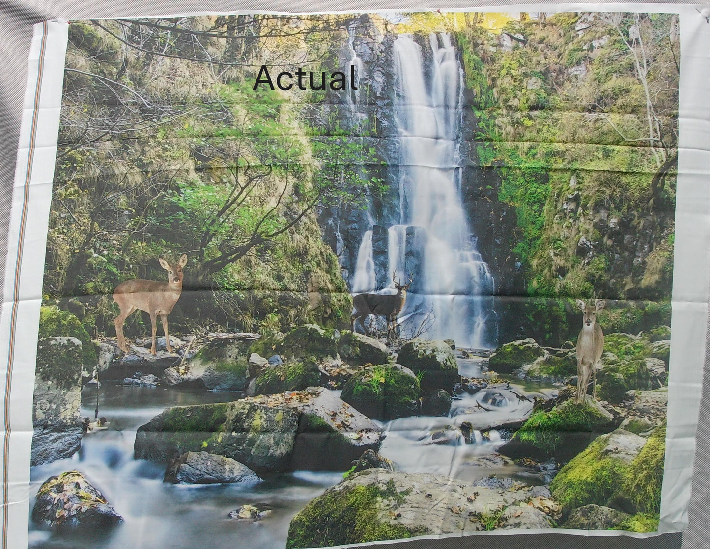 Deer by Waterfall Fabric Panel: Cotton Quilt Fabric, Waterfall Quilt Panel, Waterfall Without Deer