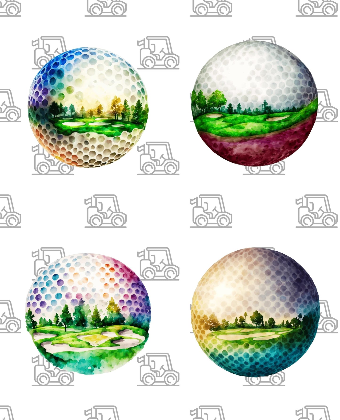 Golf Ball Quilt Panel: Set of 4 Golf Scenes, Golfer Quilt Panel