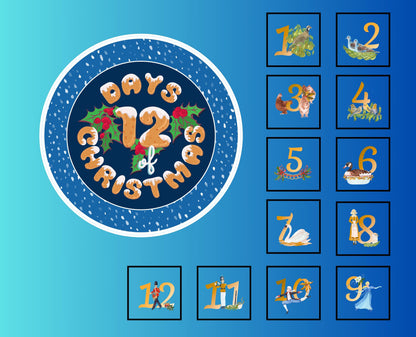 12 Days of Christmas Quilt Panel & Blocks, Quality Quilt Cotton Fabric 34" x 42", Christmas Quilt Panel