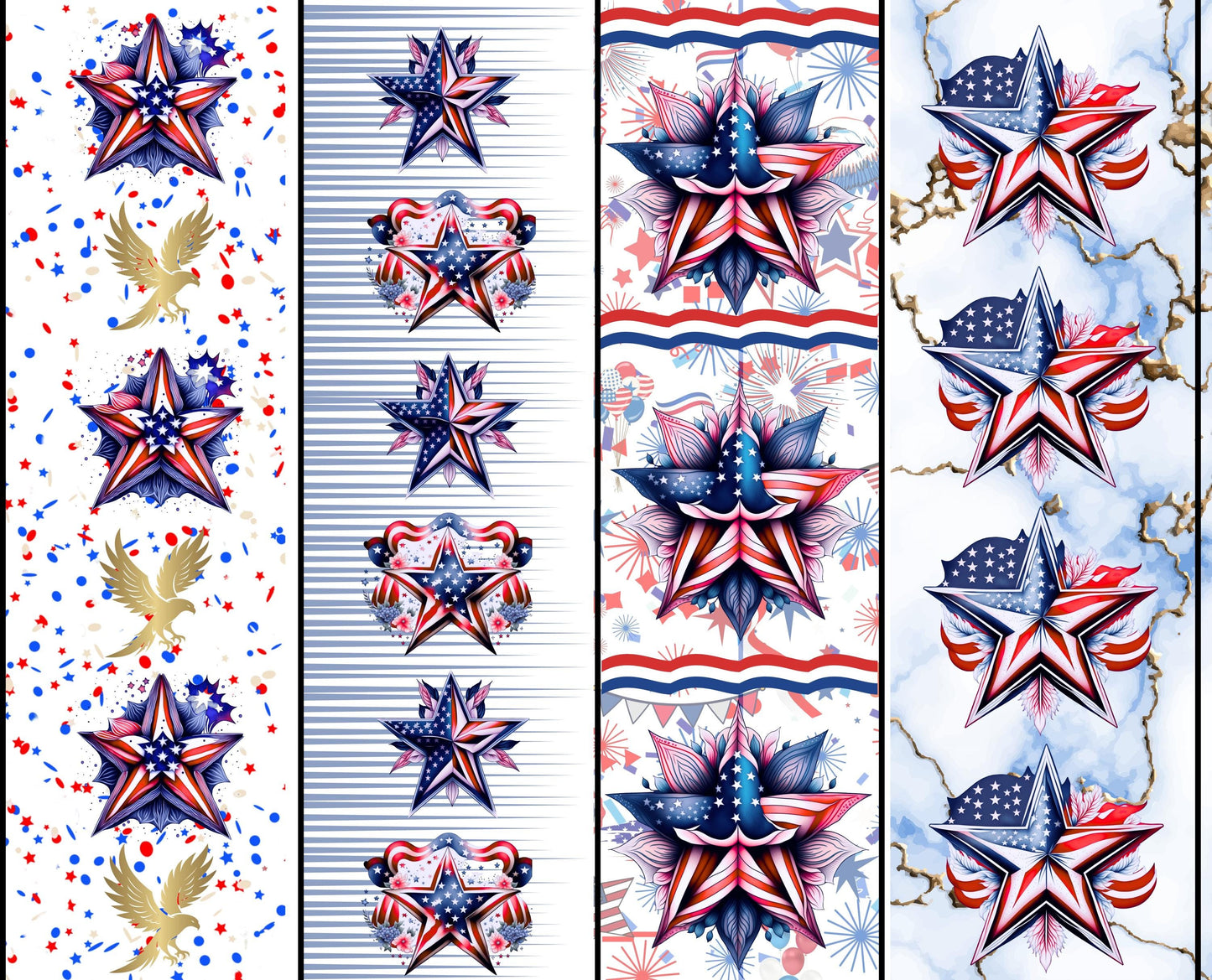 Patriotic Star Quilt Fabric Border: Vertical Design, 4 Rows