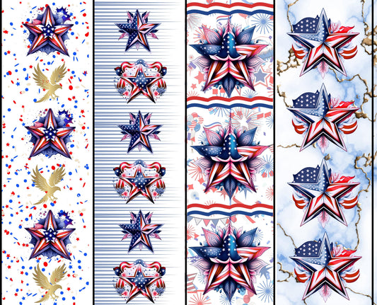 Patriotic Star Quilt Fabric Border: Vertical Design, 4 Rows