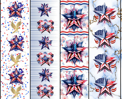 Patriotic Star Quilt Fabric Border: Vertical Design, 4 Rows