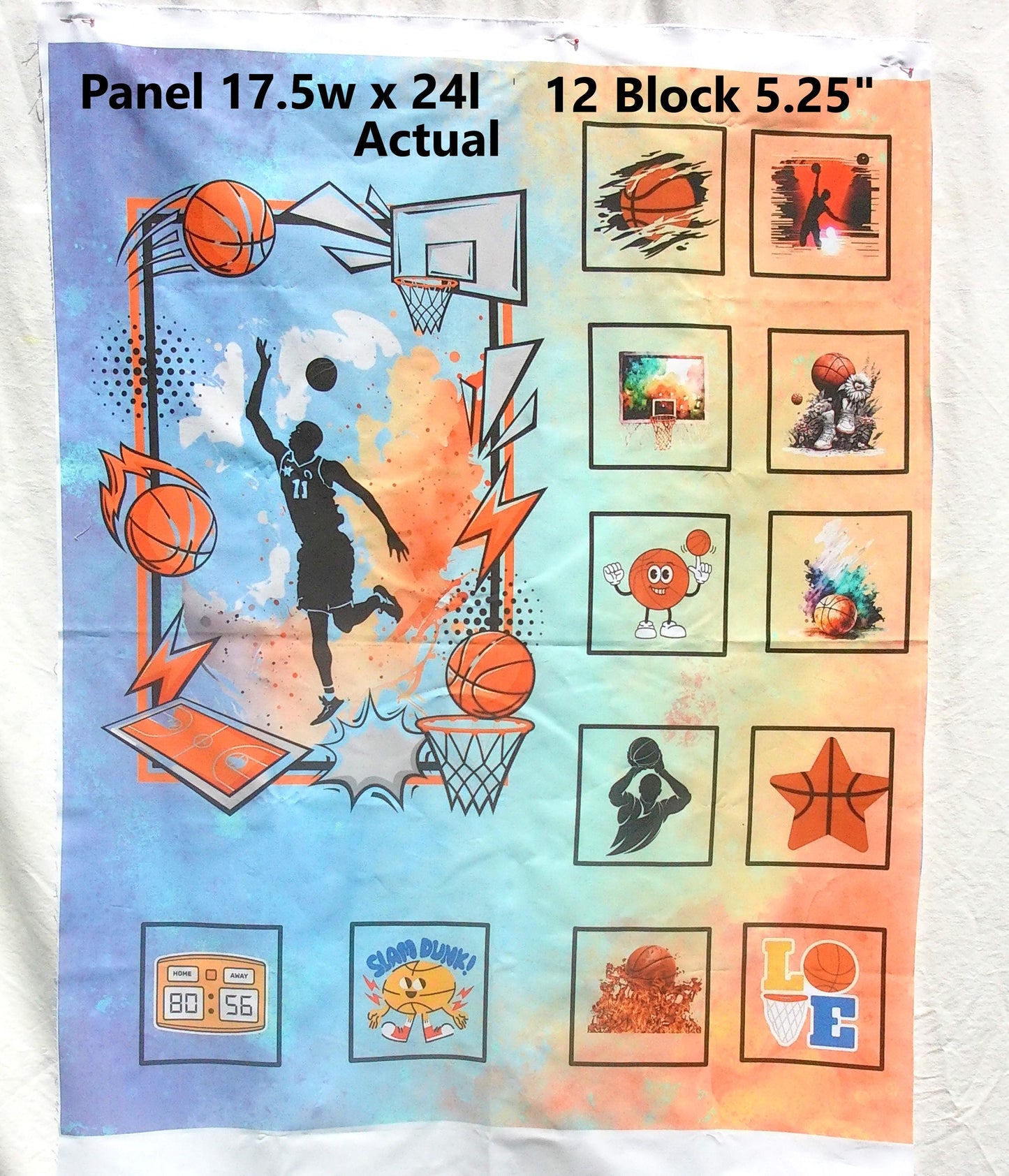 Basketball Quilt Panel & Blocks, Quality Quilt Cotton Fabric, 3 Color Basketball Fabric, Boys Room Wall Art, Quilt For Men