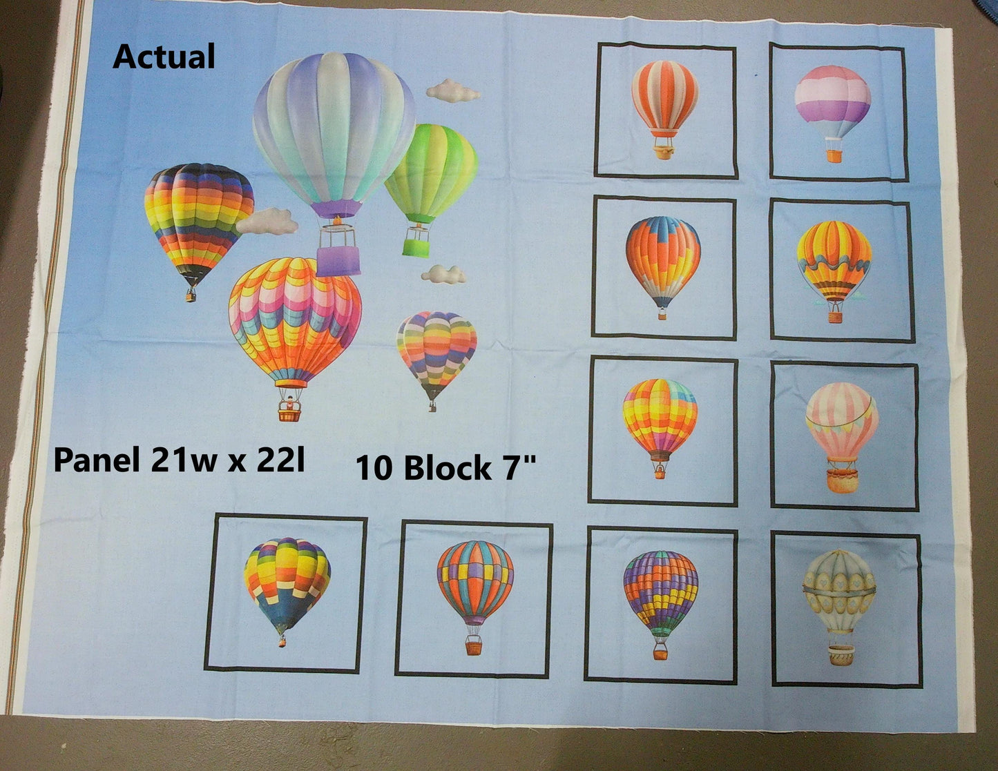 Hot Air Balloon Quilt Panel and Blocks: Cotton Picnic Quilt Fabric
