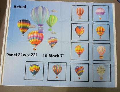 Hot Air Balloon Quilt Panel and Blocks: Cotton Picnic Quilt Fabric