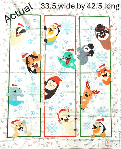Christmas Quilt Panel: Party Crashers Design,  Cotton Fabric (34" x 42"), Christmas Animals