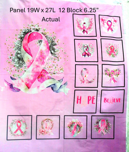 Breast Cancer Awareness Quilt Panel and Blocks, Easy Quilt Project, Pink Cancer Fabric, Breast Cancer Fabric, Quality Quilt Fabric