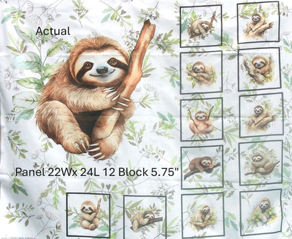 Sloth Quilt Panel and Blocks, Jungle Animal Blocks, Sloth Soft Book, Childs Room Ensemble, Sloth Tote