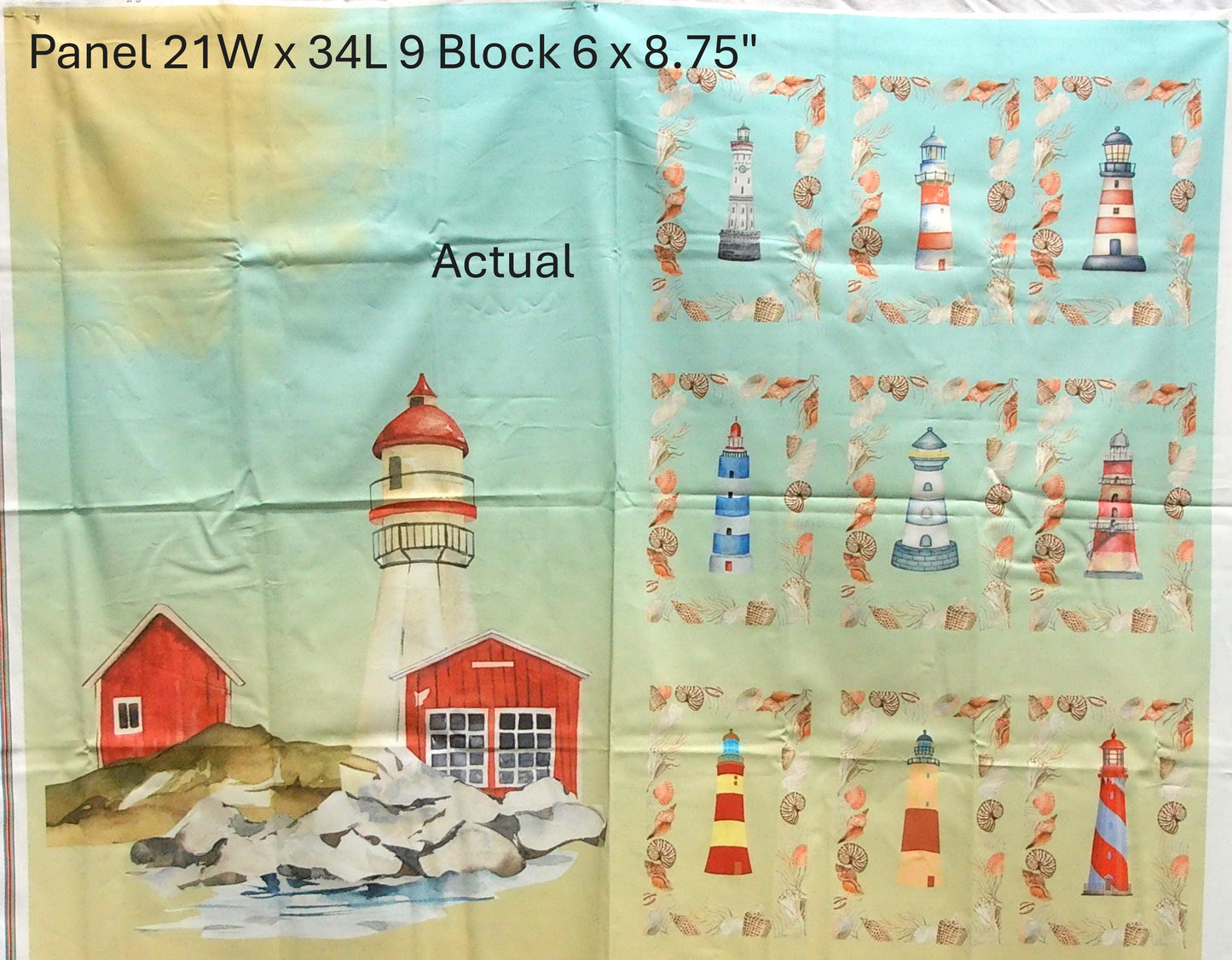 Lighthouse Quilt Panel & Blocks: Sea Shell Border, Lighthouse Quilt Blocks