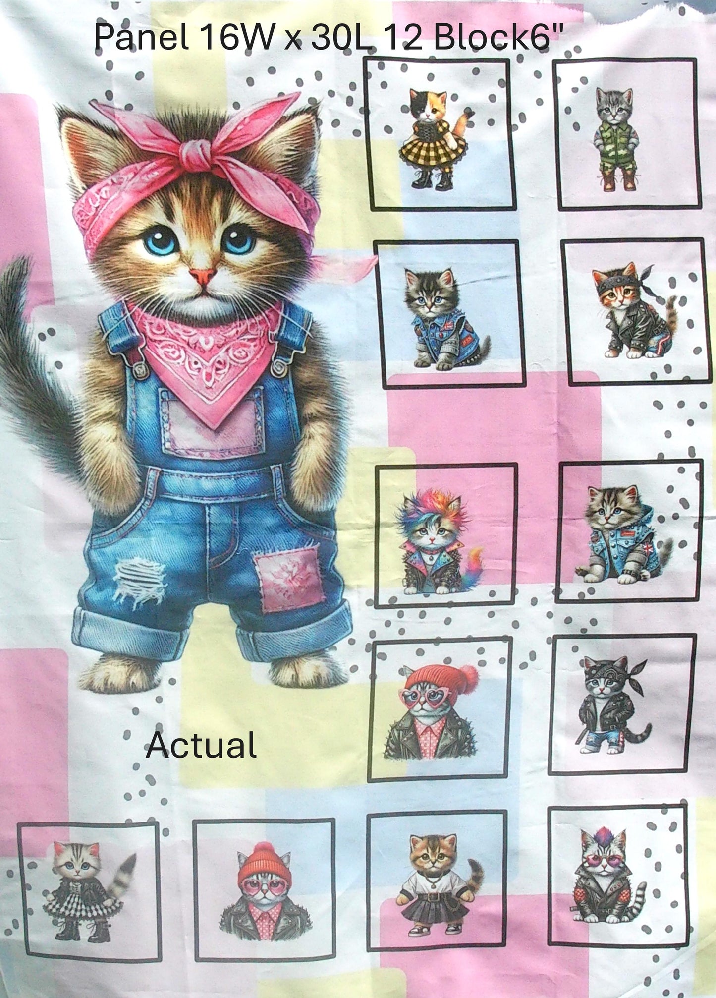 Kitten Quilt Panel & Blocks, Fashion Show, Cat Fashion. Show