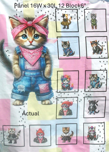 Kitten Quilt Panel & Blocks, Fashion Show, Cat Fashion. Show