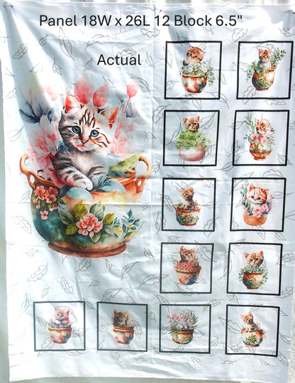 Kittens Garden Party Quilt Panel & Blocks, Kittens Quilt and Block Combo, Kittens Quilt