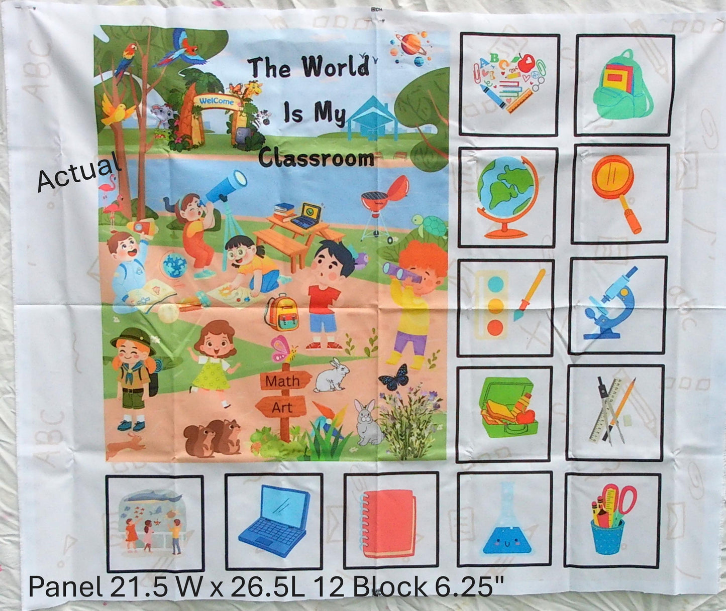 Homeschool Quilt Panel and Block Combo, The World Is My Classroom, Education Quilt