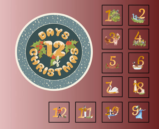 12 Days of Christmas Quilt Panel & Blocks, Quality Quilt Cotton Fabric 34" x 42", Christmas Quilt Panel