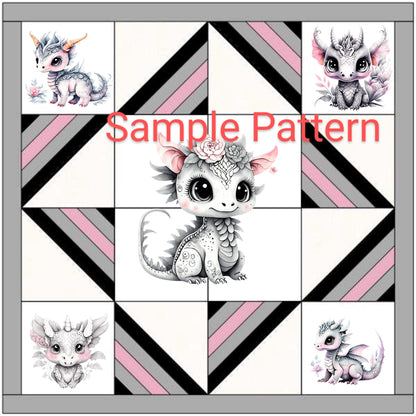 Baby Girl Dragon Quilt Panel and Blocks, Nursery Wall Art, DIY Soft Fabric Book, Quality Quilt Cotton