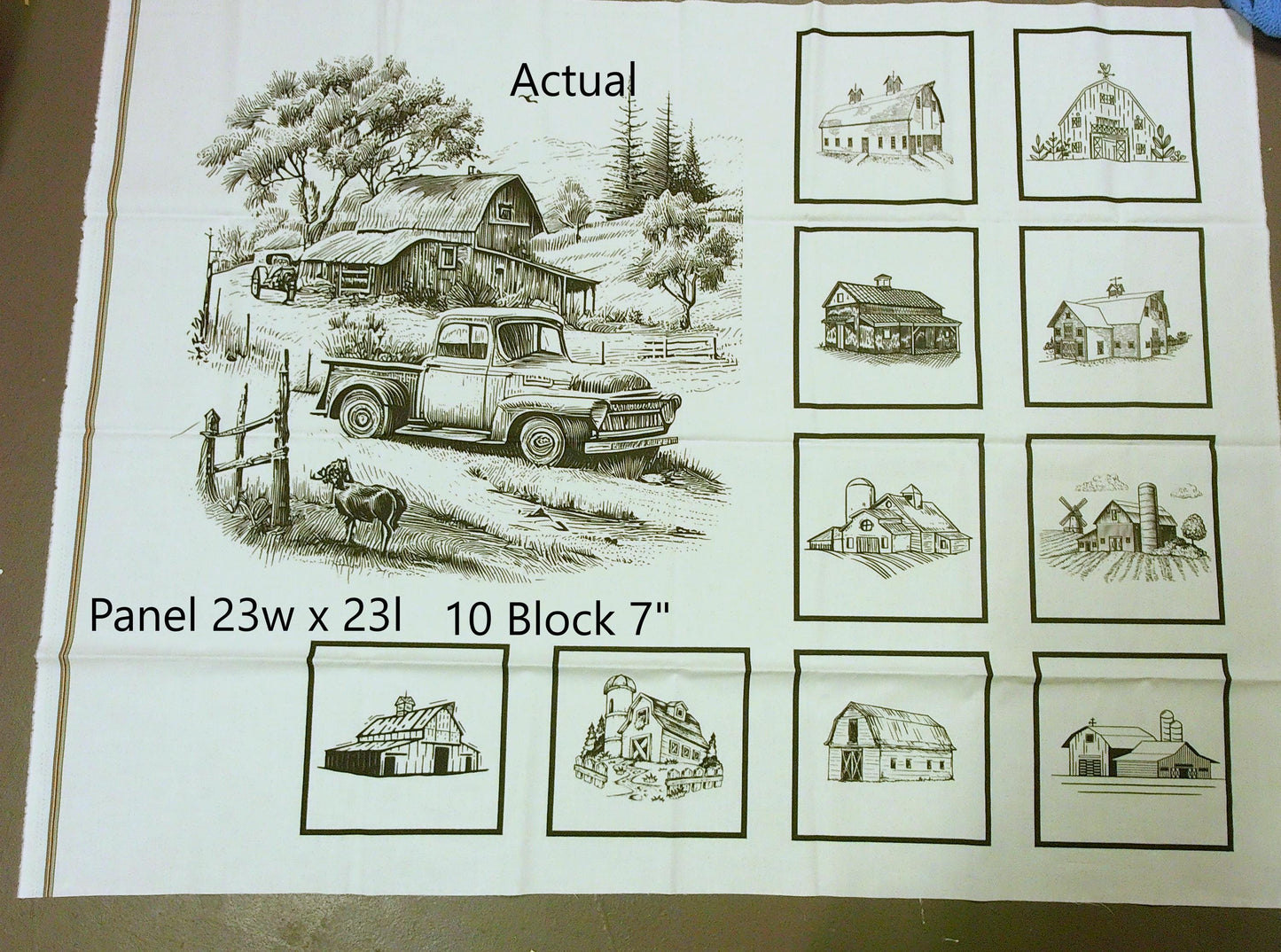 Barn Sketches Quilt Panel Block combo: Black and White Cotton Fabric, Barn Wall Art, Quality Quilt Cotton