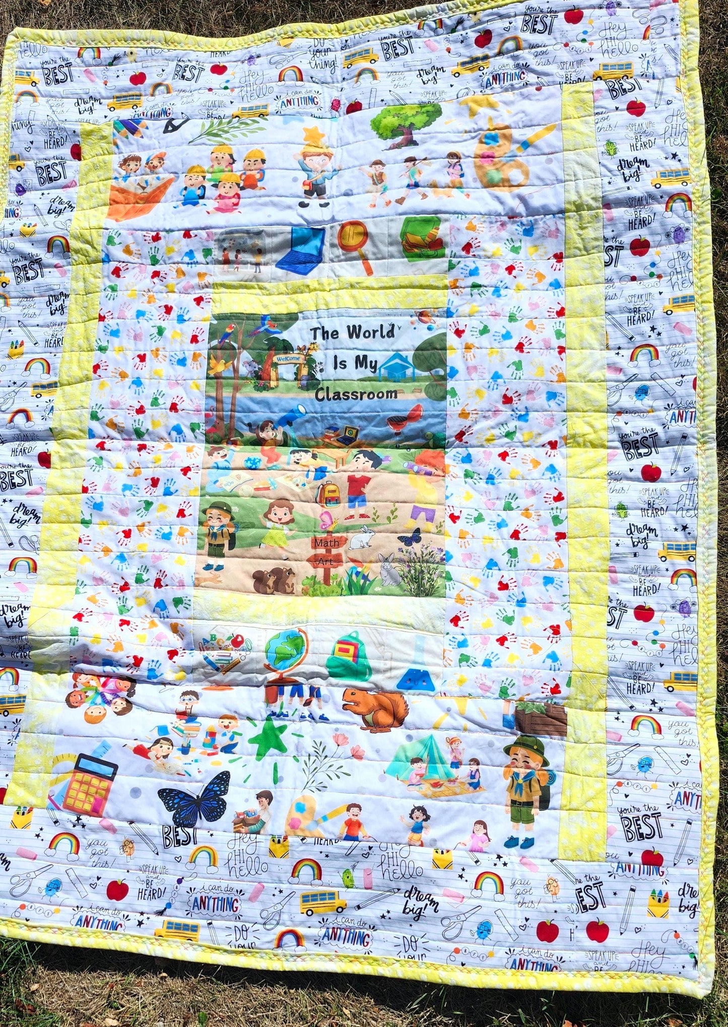 Homeschool Quilt Panel and Block Combo, The World Is My Classroom, Education Quilt