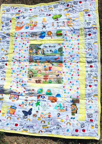 Homeschool Quilt Panel and Block Combo, The World Is My Classroom, Education Quilt