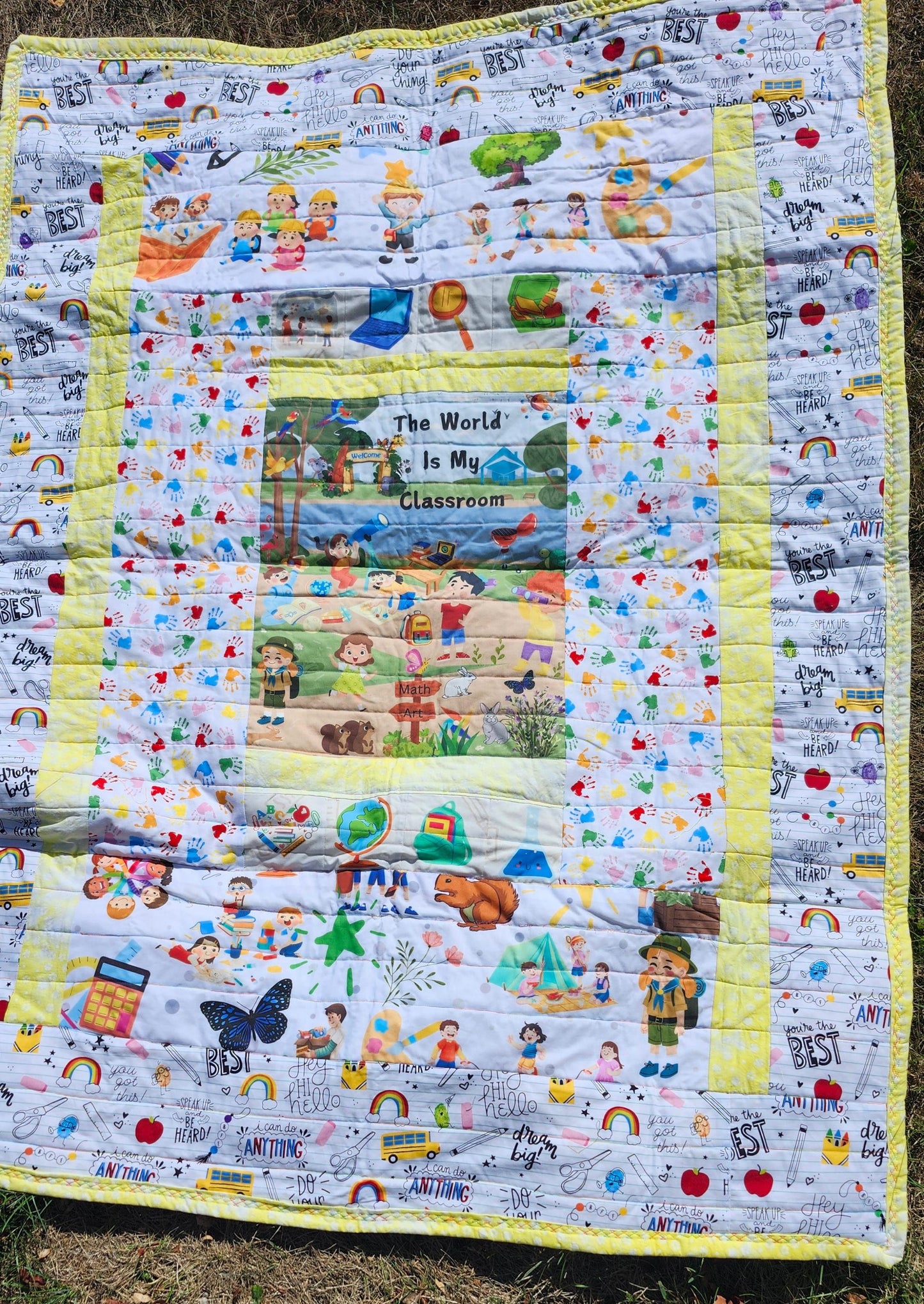 Homeschool Quilt Coordinating Fabric, The World Is My Classroom DIY (36” x 44”), Education Quilt