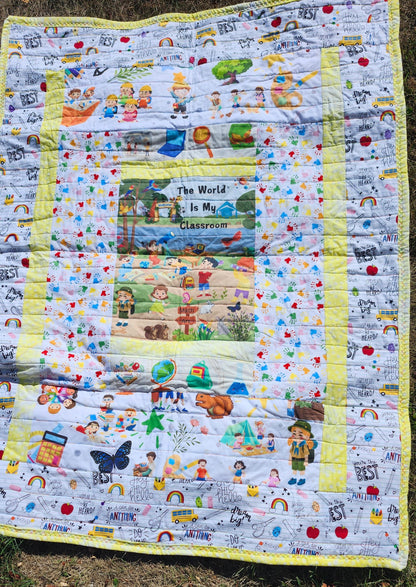 Homeschool Quilt Coordinating Fabric, The World Is My Classroom DIY (36” x 44”), Education Quilt