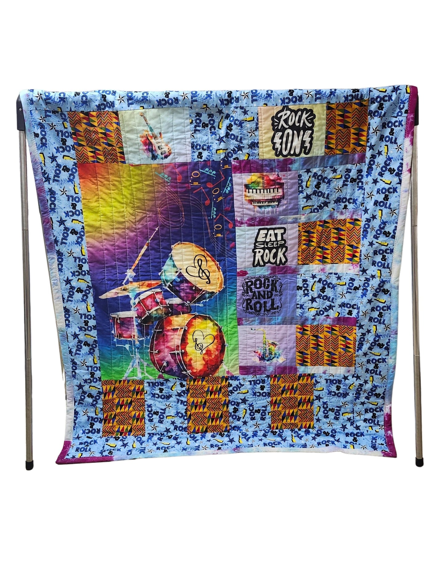 Rock and Roll Fabric Panel: Musical Instrument Quilt Blocks