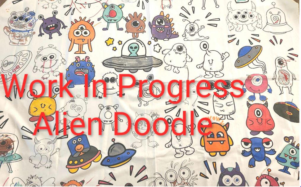 Cat & Dog Doodle Quilt Panel: DIY Coloring Fabric, Kids Craft