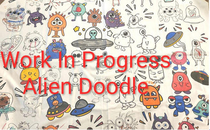 Cat & Dog Doodle Quilt Panel: DIY Coloring Fabric, Kids Craft