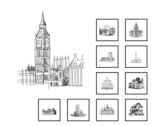 Architecture Quilt Panel Block combo: Black and White Cotton Fabric, Architecture Wall Art, Quality Quilt Cotton